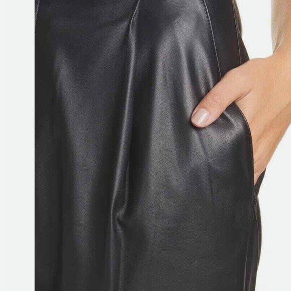 VINCE Leather Trousers Black Pleat Front Pants - Picture 10 of 12